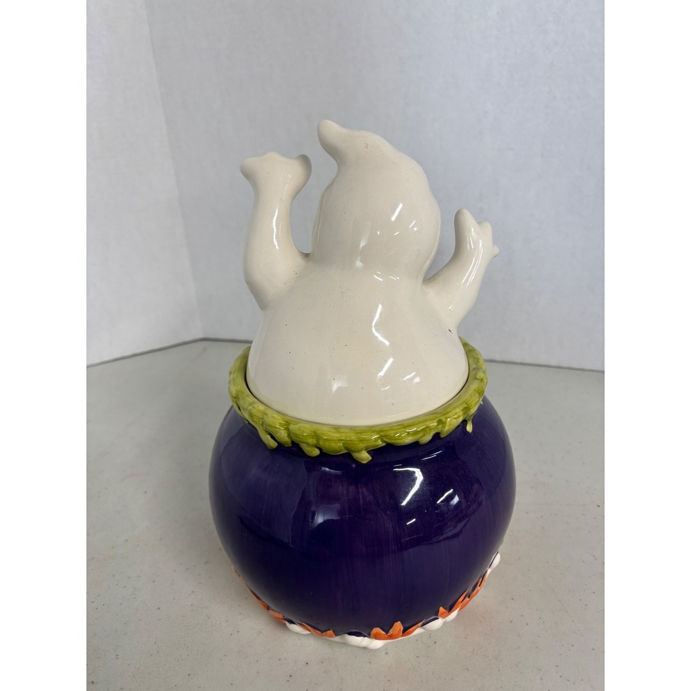 David's Cookies Halloween Ghost Black Cat Witch's Brew Cauldron Cookie Jar - Picture 2 of 7